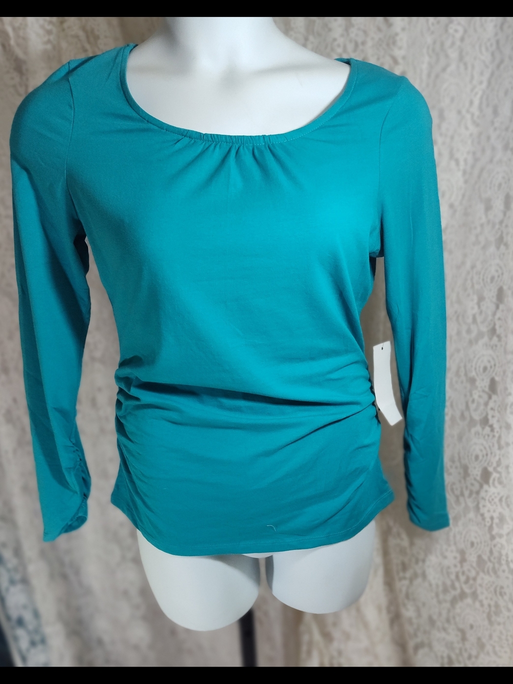 Kenneth Cole Reaction Green Teal Long-Sleeve Scoop Neck Top